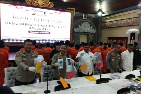 Suasana Konferensi Pers Operasi Sikat Agung 2024 di Gedung Presisi, Kantor Polda Bali, Sabtu (11/5/2024). (Foto/nan)