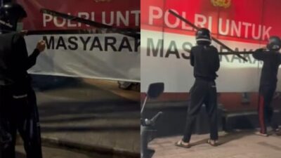 Imbas Aksi Polisi di Jakarta, Spanduk ‘Polri Untuk Masyarakat’ Dicoret Silang Hitam di Singaraja